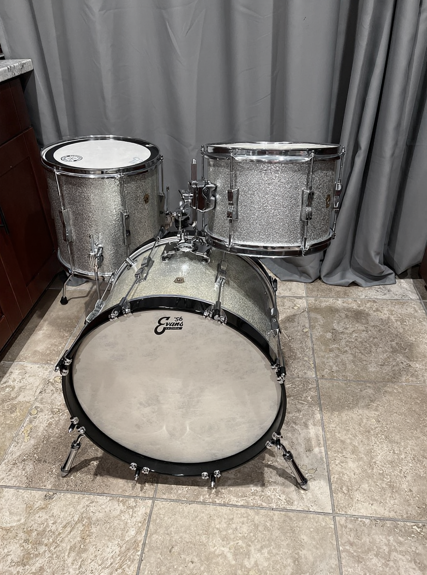 1966 Ludwig Club Date drum kit in silver sparkle, restored by Matthew Guggemos